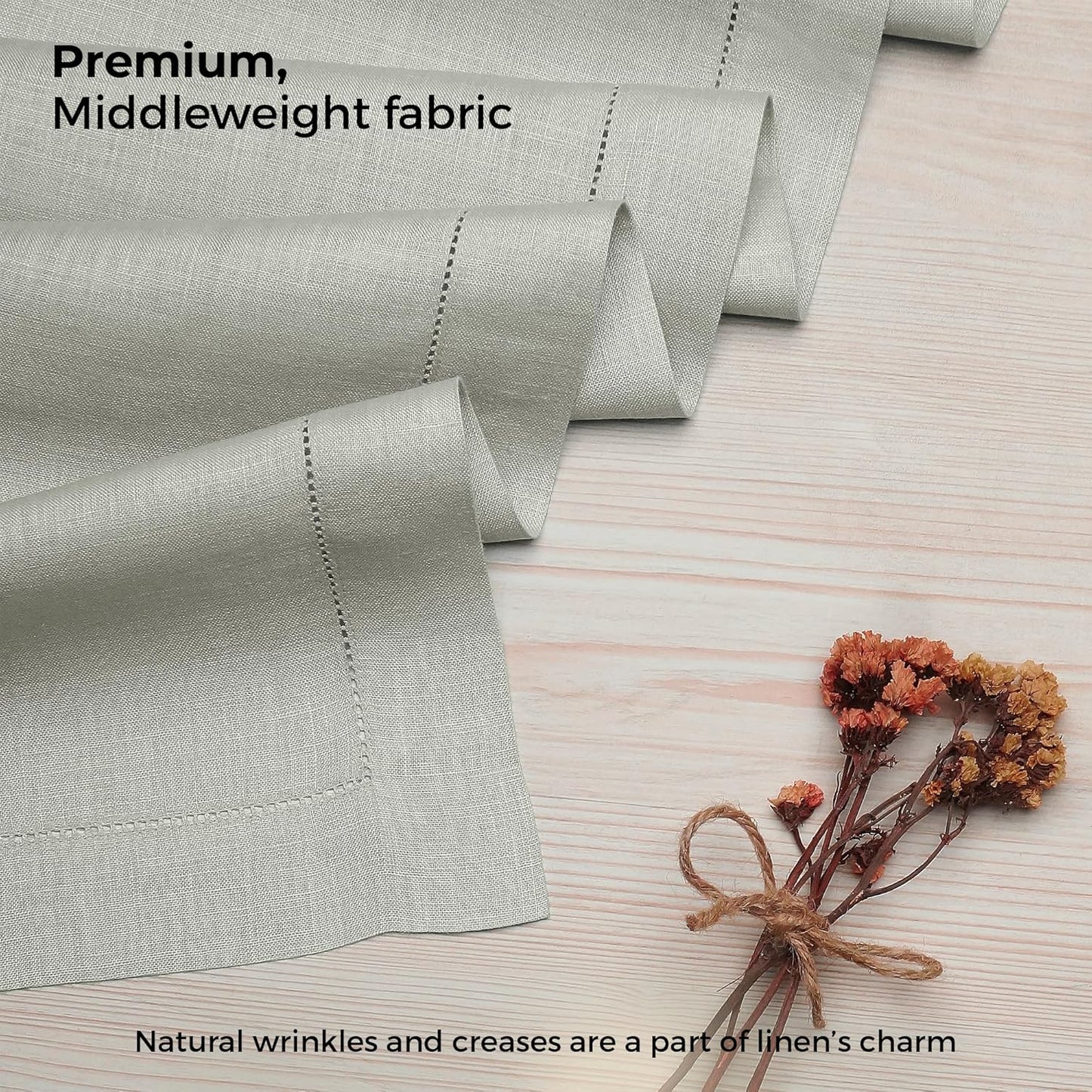 D'Moksha Homes Linen Silver Grey Table Runner 108 Inches Long - 100% Pure Linen 14 x 108 Inch Table Runner for Fall, Autumn and Halloween - Classic Hemstitch