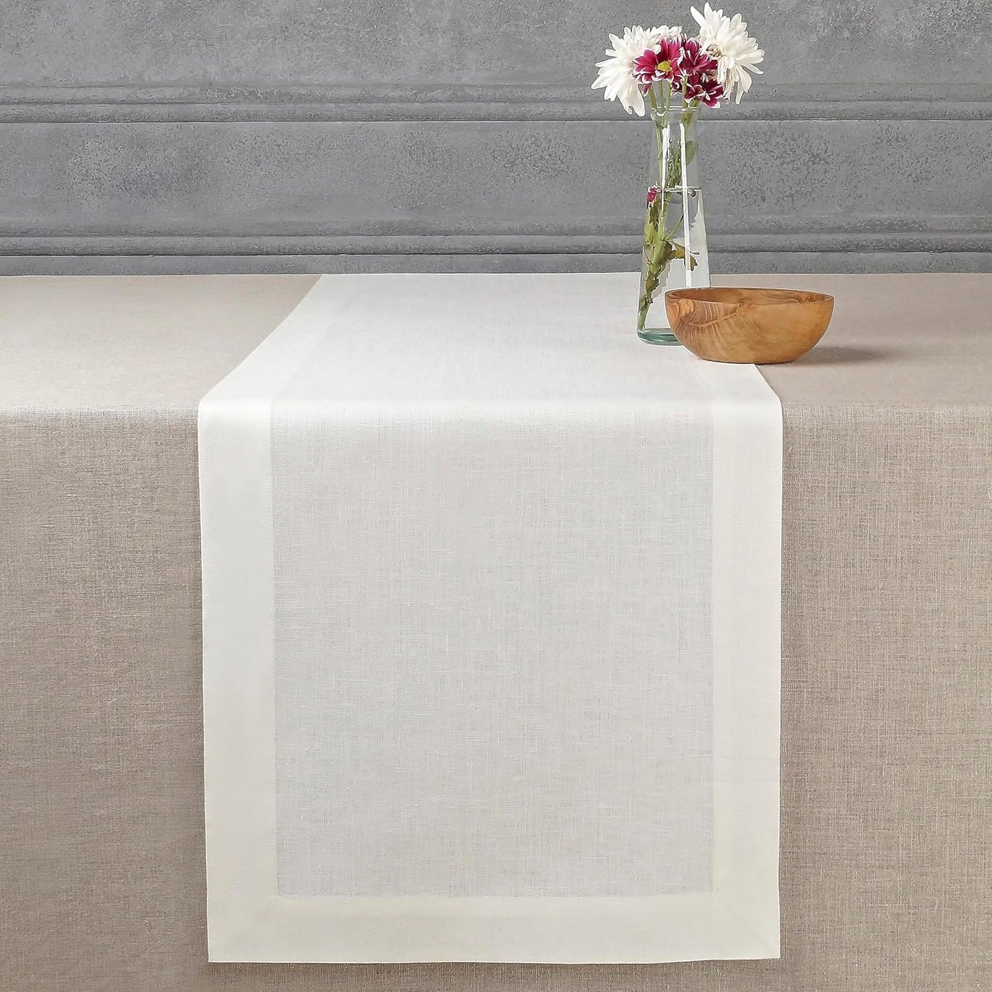 D'Moksha Homes Linen Ivory Table Runner 90 Inches Long - 100% Pure Linen 14 x 90 Inch Table Runner for Dining, Fall, Autumn and Halloween - Machine Washable