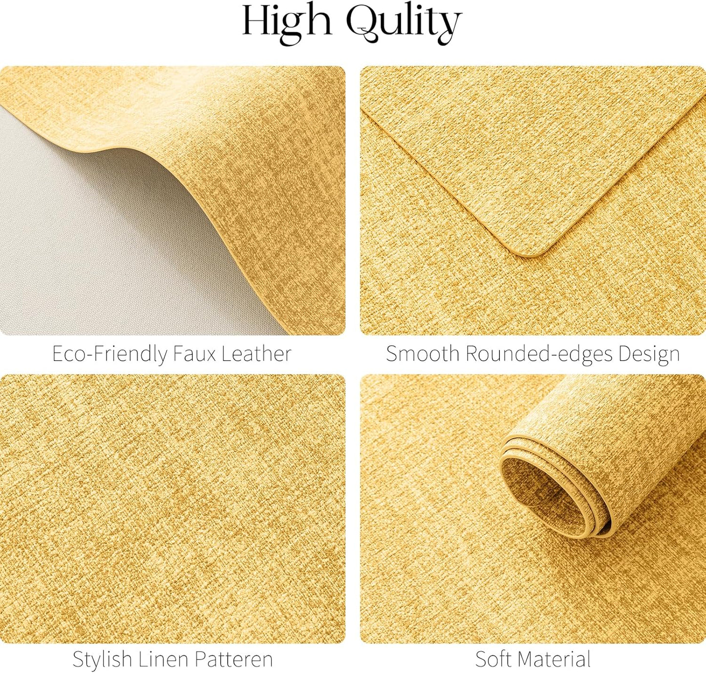 MOSAYT Placemats Set of 8, Heat Resistant Vinyl Place Mats with Coasters, Wipeable Washable 100% Waterproof Oil Proof Faux Leather Table Mats for Kitchen Dining Party Outdoor, 12" x 18", Yellow