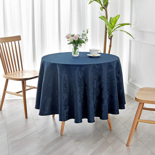 maxmill Jacquard Round Table Cloth Damask Design Waterproof Antiwrinkle Heavy Weight Soft Tablecloths for Circular Table Cover and Kitchen Dinning Tabletop Round 70 Inch Navy Blue