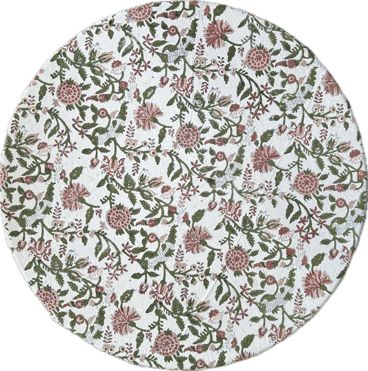 ATOSII Mahoka Rust 100% Cotton Spring Summer Round Block Print Tablecloth for Dining, Parties, Weddings, Outdoors, Holidays I 60" Inches Round, 4 Seater
