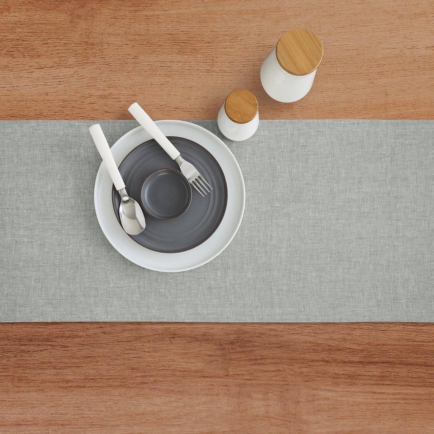 Solino Home Linen Table Runner 108 Inches Long - Athena, 100% Pure Linen Chambray Grey Table Runner 14 x 108 Inch for Dining, Fall, Autumn, Halloween, Thanksgiving