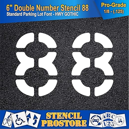Pavement, Curb, and WheelStop Stencils - 6 inch Double Number Stencil - (88) - 6" x 9" x 1/8" (128 mil) - Pro-Grade