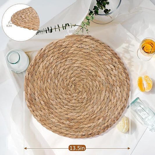 13.5'' Round Woven Placemats Set of 10, Boho Rattan Chargers for Dinner Plates, Round Rattan Placemats,for Dining Table,Wedding, Farmhouse,Outdoor and Christmas