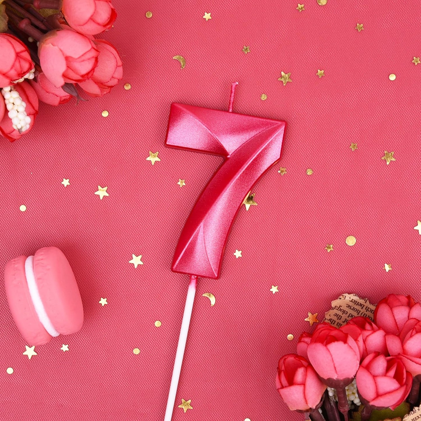 PHD CAKE 2.76 Inch Diamond Red 7 Number Birthday Candles, Cake Candles for Party Celebration