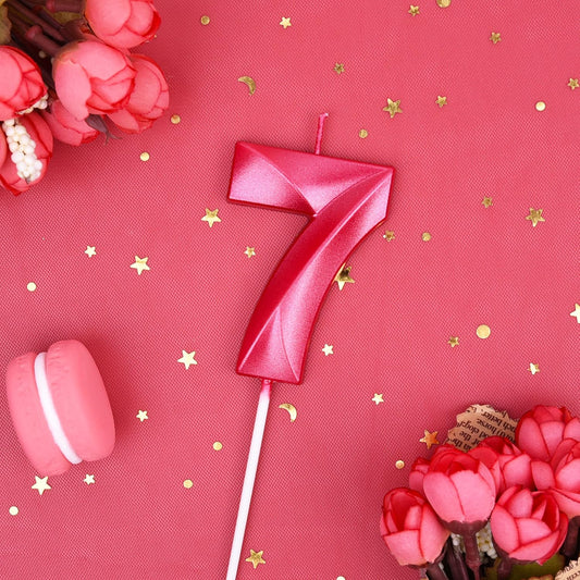 PHD CAKE 2.76 Inch Diamond Red 7 Number Birthday Candles, Cake Candles for Party Celebration