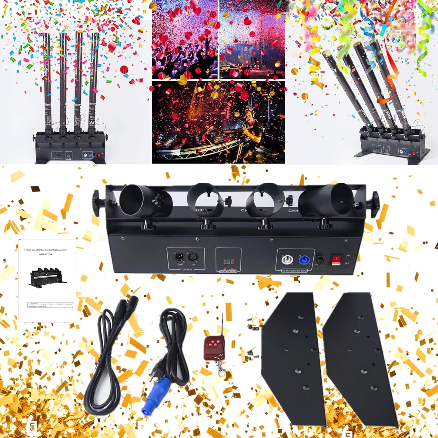 4HEAD Electric Confetti Launcher Confetti Shooter with Wireless Remote for DJ Party Nightclub Wedding Stage Concert Event Show