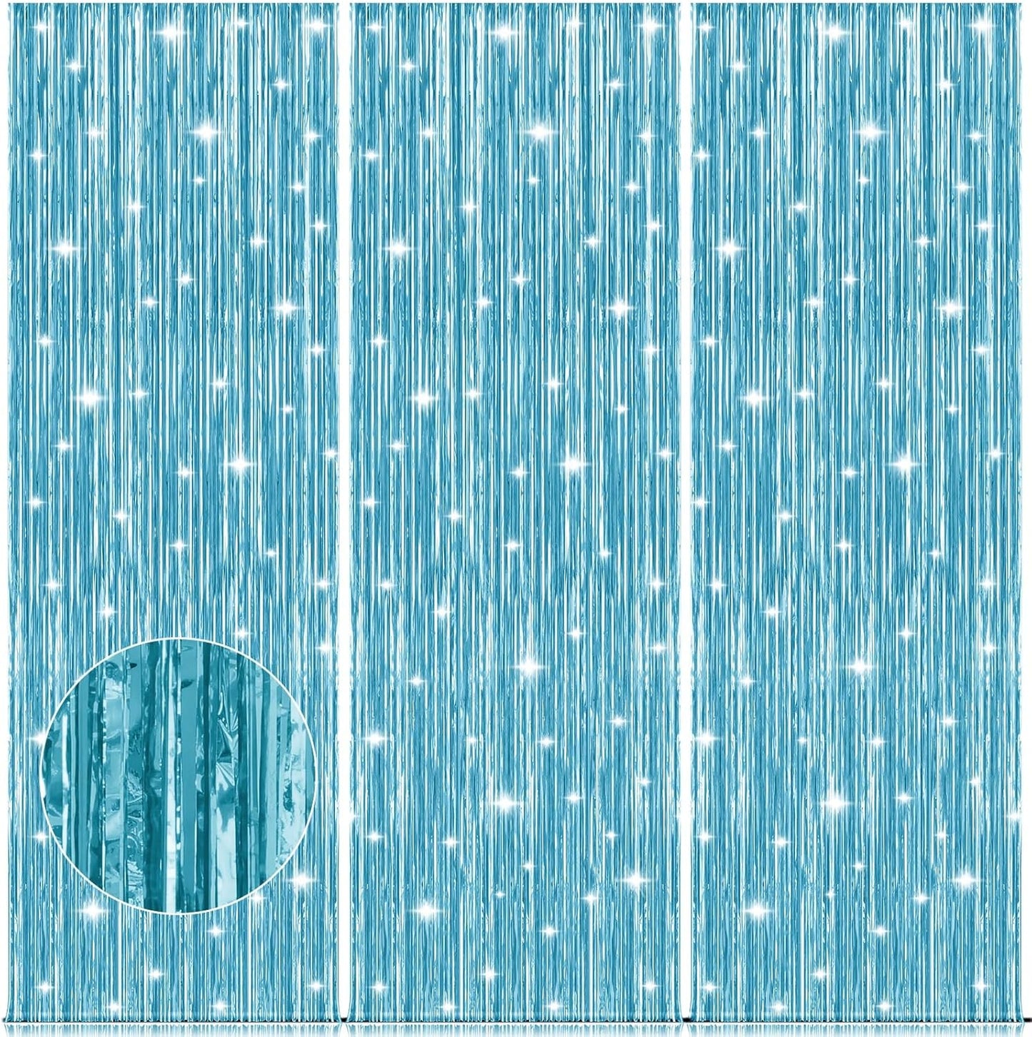 Accevo 3Pack Light Blue Party Streamers 3.2x8.2 Feet Metallic Fringe Curtains Tinsel Streamers Party Decor for Summer Party Beach Theme Party Decorations Wedding Birthday Xmas New Year Photo Booth