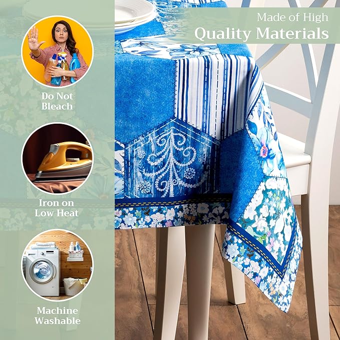 Maison d' Hermine Table Cloth Rectangle Table 100% Cotton 70 x 120 Inches Tablecloth Reusable Decorative for Dining Room Farmhouse Home Valentines Day Decorations Spring Summer - Summer Blues