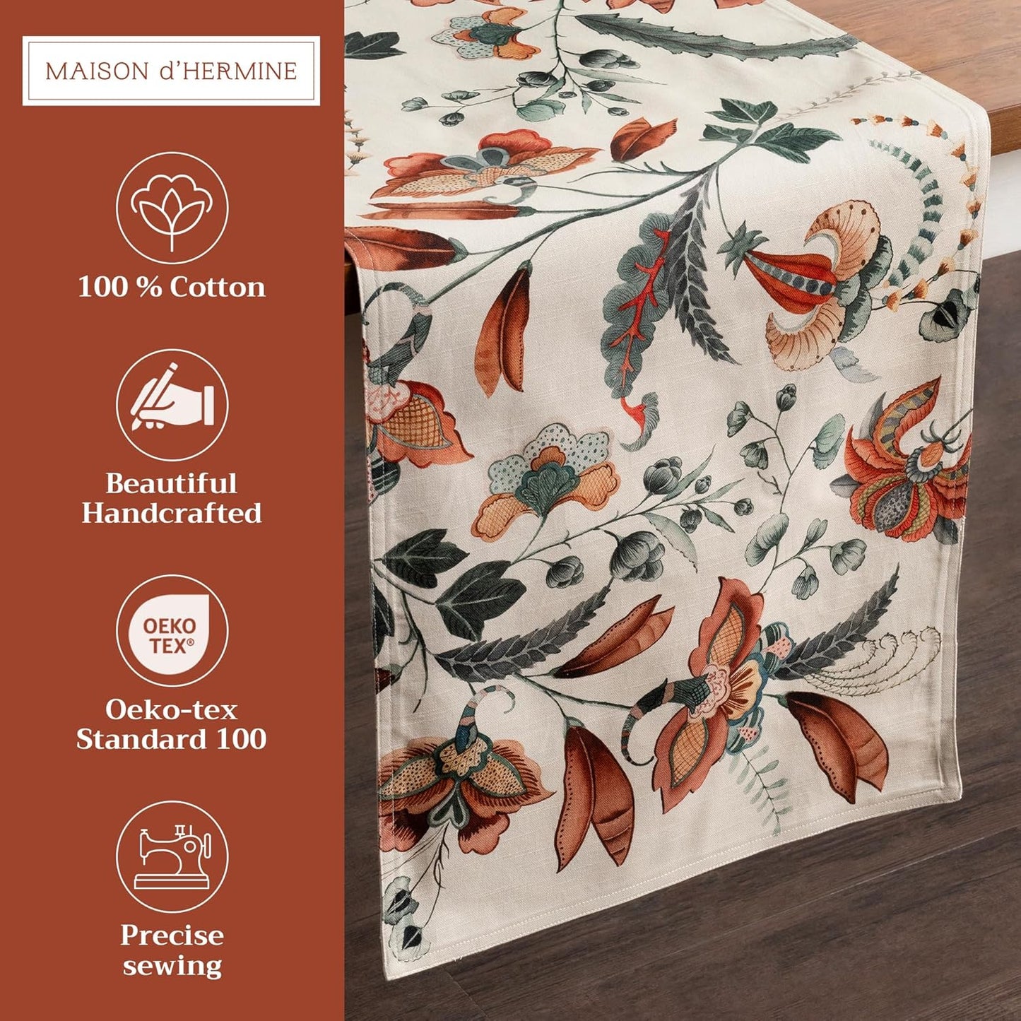 Maison d' Hermine Table Runner 100% Cotton Double Layer Table Runners 72 inches Long for Thanksgiving Christmas Decorations Home Kitchen Dining Party Wedding (Dalida, 14.5" x 72")
