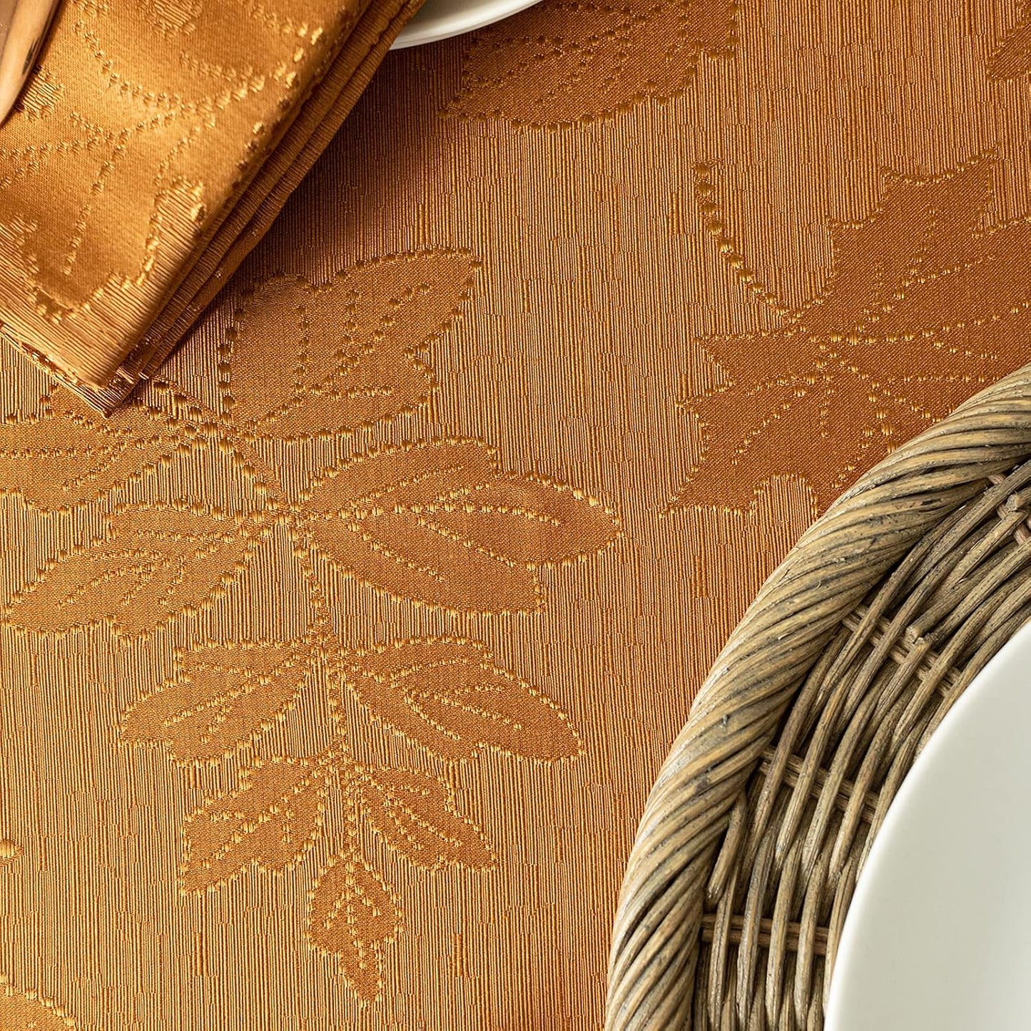 Benson Mills Harvest Legacy Damask Fabric Table Cloth Fall, Harvest, and Thanksgiving Tablecloth (Amber-Bronze, 60" x 140" Rectangular)