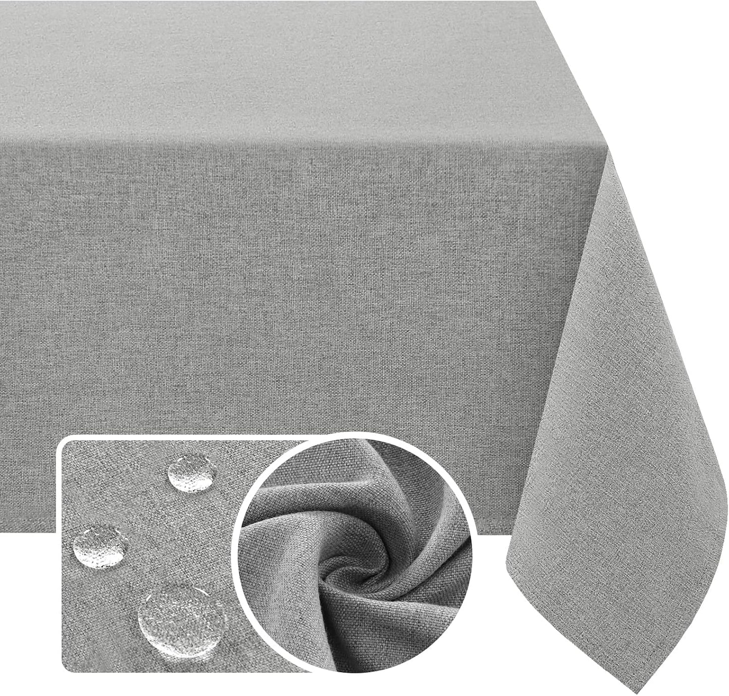 H.VERSAILTEX Linen Textured Tablecloth 60 x 102 Waterproof Decorative Table Cloth Spill-Proof Linen Look Cover for Party Table Extra Soft and Thick Fabric Wrinkle Free, Heather Gray