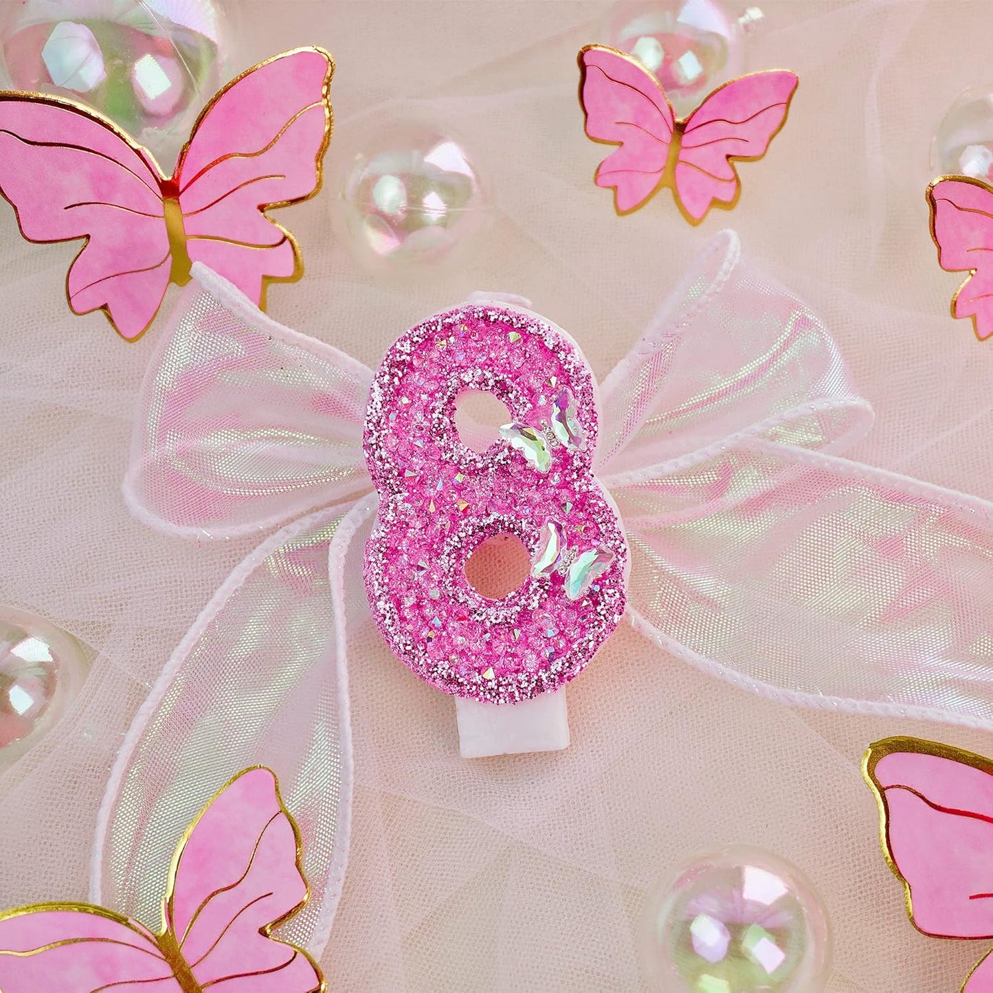 Birthday Candles, Number Candles for Birthday Cakes with Butterfly, Pink Birthday Candles Sparklers, 3.2" Cake Candles for Cake Topper Decoration, Party/Festival Celebration(Number 2)