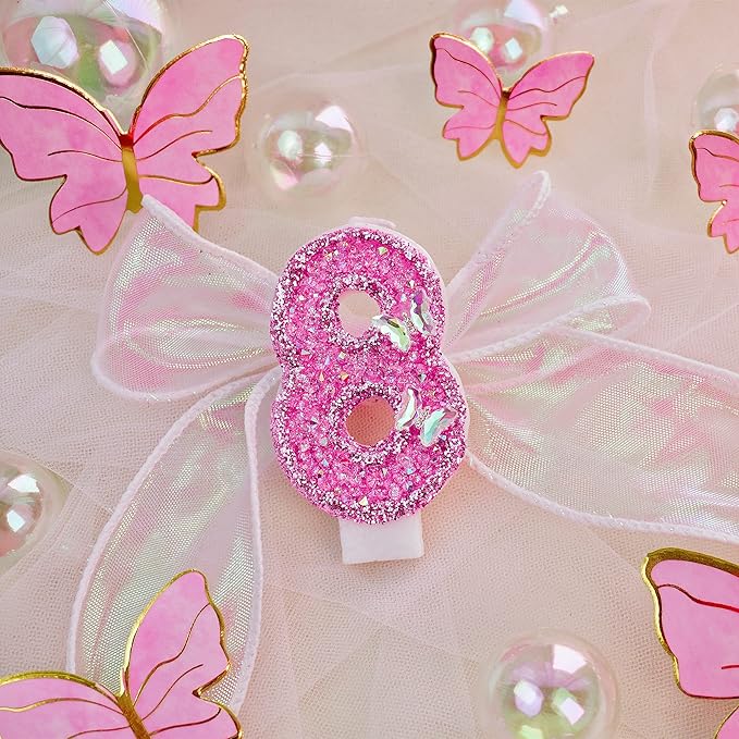 Saododku Birthday Candles, Number Candles for Birthday Cakes with Butterfly, Pink Birthday Candles Sparklers, 3.2" Cake Candles for Cake Topper Decoration, Party/Festival Celebration(Number 0)