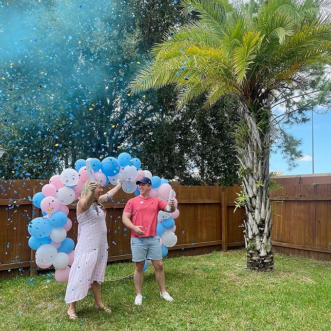 PrimePure Gender Reveal Confetti Cannon - Biodegradable Powder & Heart Shaped Confetti Poppers - Blue, 4 Pack - Baby Boy Gender Reveal Smoke Bombs - Powder Cannon Party Poppers Blue Party Supplies