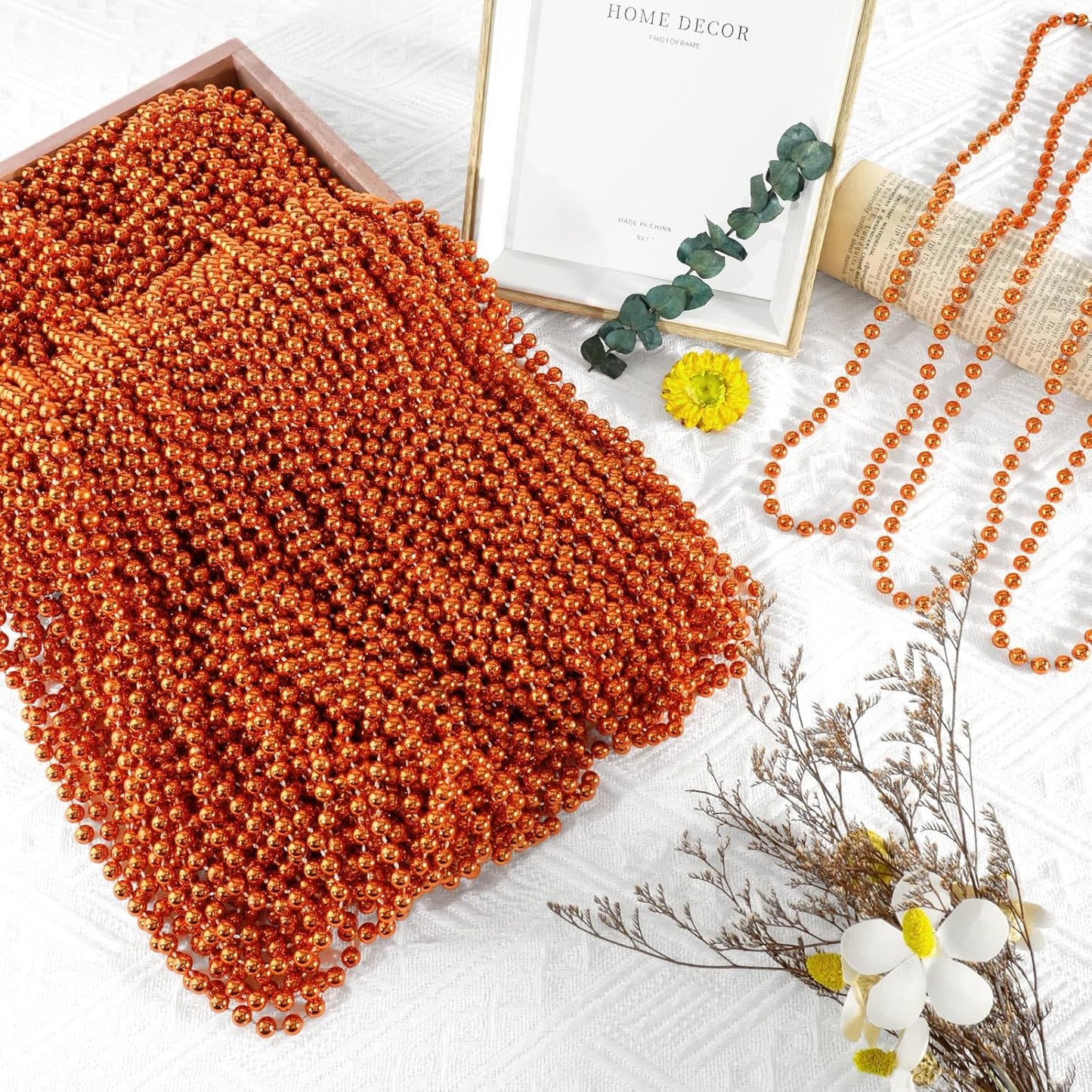 SHAOQINLIN 144 PCS Orange Bead Necklace, Orange Mardi Gras Beads, Halloween Necklaces, 33 Inch Party Beads Necklace Round Beaded Necklace for Mardi Gras, Christmas, Halloween