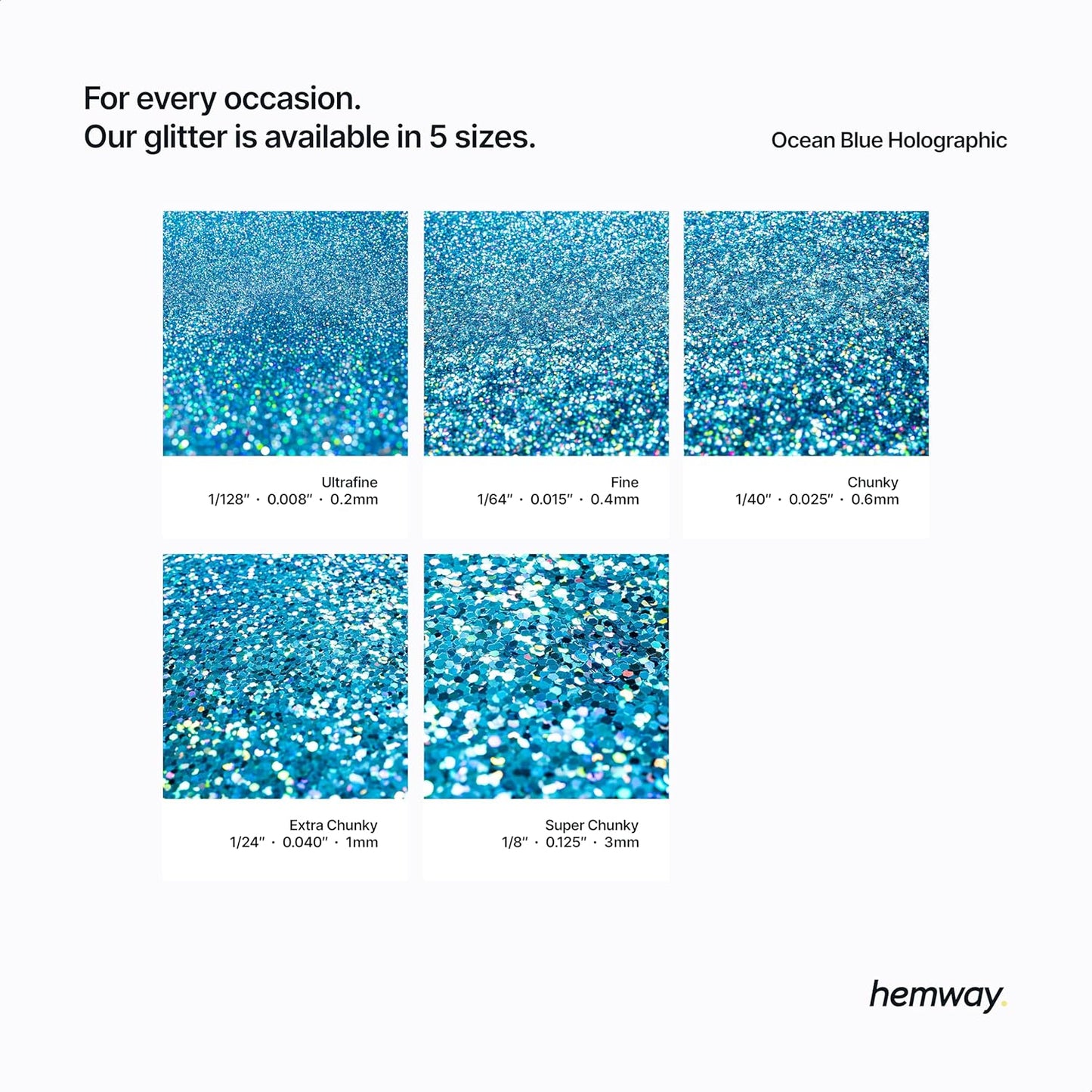 Hemway Eco Friendly Biodegradable Glitter 100g / 3.5oz Bio Cosmetic Safe Sparkle Vegan for Face, Eyeshadow, Body, Hair, Nail and Festival - Extra Chunky (1/24" 0.040" 1mm) - Ocean Blue Holographic
