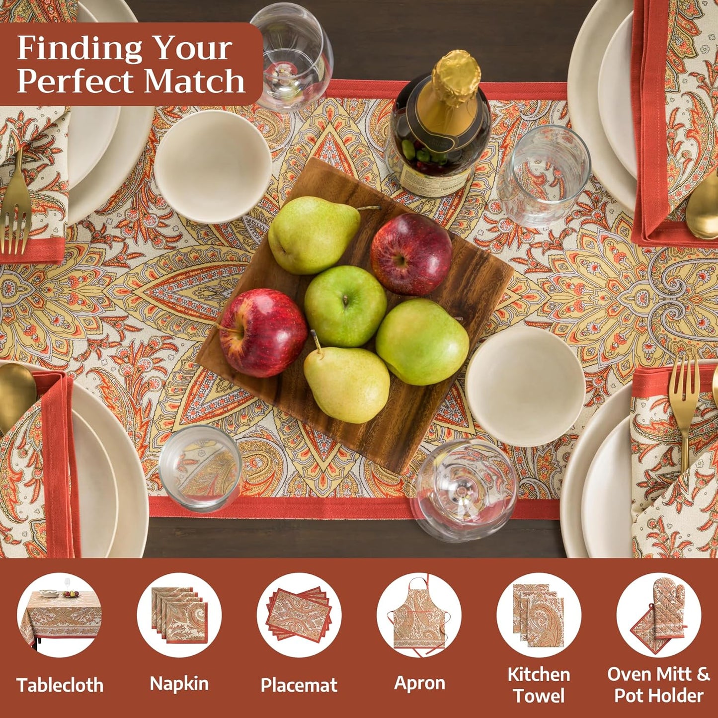 Maison d' Hermine Table Runner 100% Cotton Single Layer Table Runners 60 inches Long for Thanksgiving Christmas Decorations Home Kitchen Dining Party Wedding (Kashmir Paisley, 14.5" x 60")