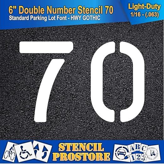 Pavement, Curb, and WheelStop Stencils - 6 inch Double Number Stencil - (70) - 6" x 9" x 1/16" (63 mil) - Light-Duty