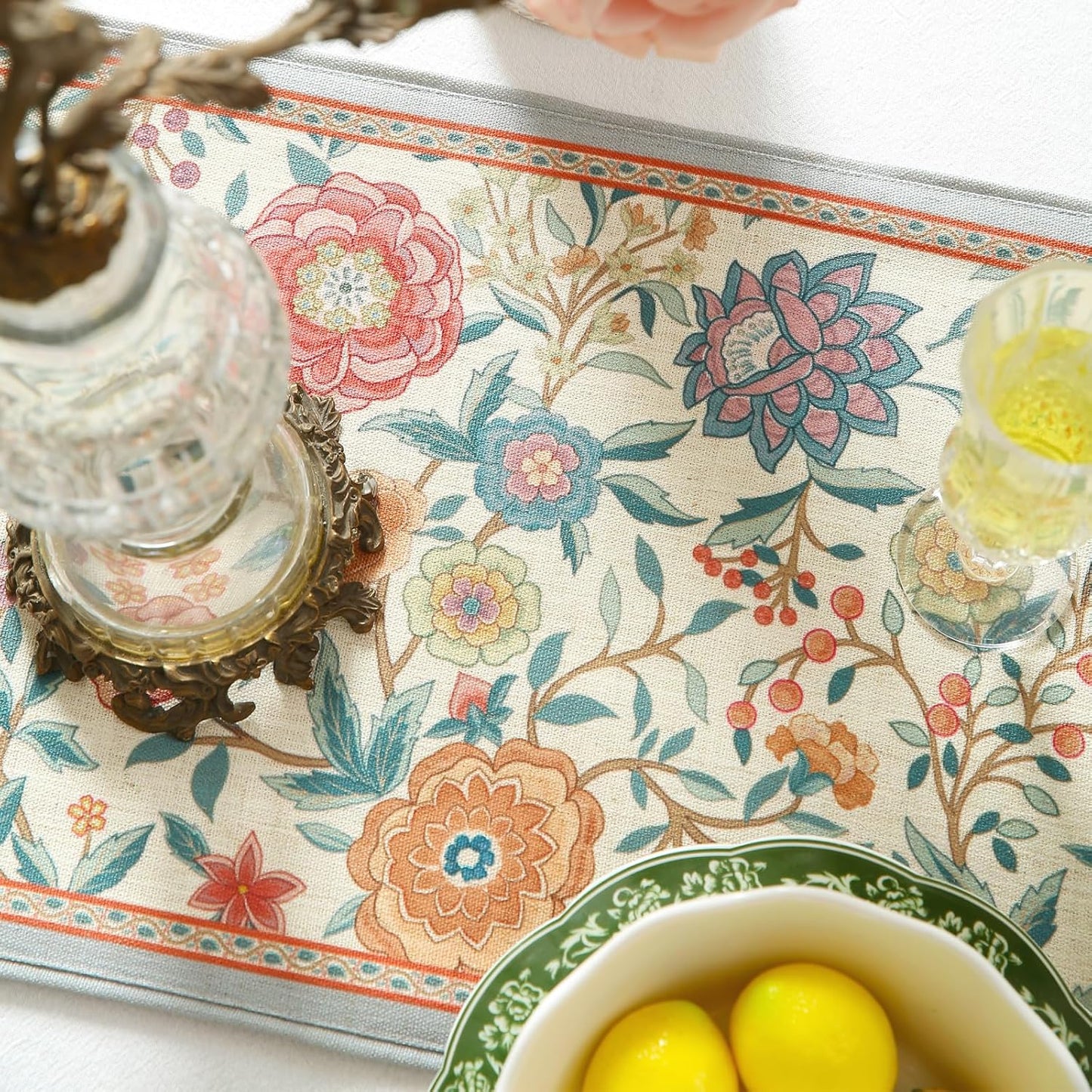 bilingaier Floral Cloth Small Runner for Table,Decorative Linen 102 Inches Long Table Runners,Farmhouse Decor Tabletop for Kitchen,Dining,Party,Home,Christmas,12"*102"