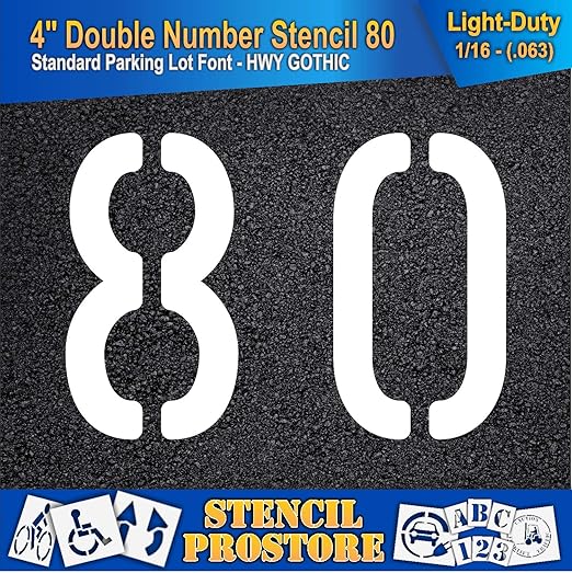 Pavement, Curb, and WheelStop Stencils - 4 inch Double Number Stencil - (80) - 4" x 5.5" x 1/16" (63 mil) - Light-Duty