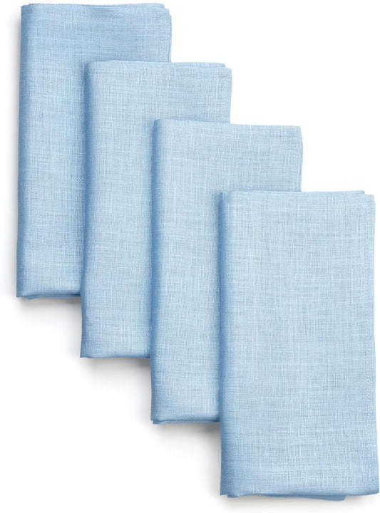 D'Moksha Homes Powder Blue Linen Napkins 18 x 18 Inch - 100% Pure Linen Cloth Washable Dinner Napkins Set of 4 for Fall, Thanksgiving, Holiday
