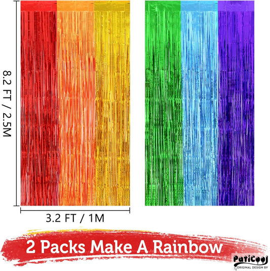 Pride Party Decorations - Rainbow Streamers Thicken 2 Pack 3.2 x 8.2 FT - Rainbow Tinsel Foil Fringe Curtains, Photo Booth Props Backdrops for Birthday, Fiesta, Mexican, Pride, Baby Shower