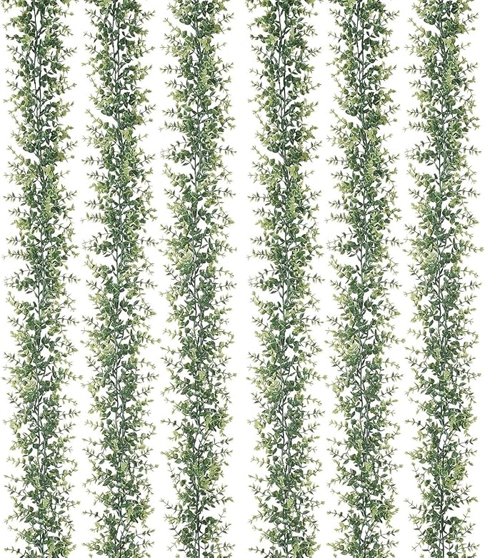 6 Pack Artificial Eucalyptus Garland, 5.5ft Faux Eucalyptus Vines with Lifelike Silver Dollar Leaves, Handmade Greenery Garland for Wedding Arch Decor, Table Runner, Home Party Backdrop