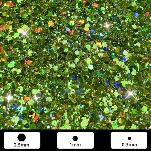 GlimmerLife Green Chunky Glitter 150G/5.29OZ, Craft Glitter for Resin, Nail, Face, Body, Holographic Chunky Glitter, Glitter Sequin Flake Bulk, St. Patrick's Day Decorations, Epoxy Tumblers