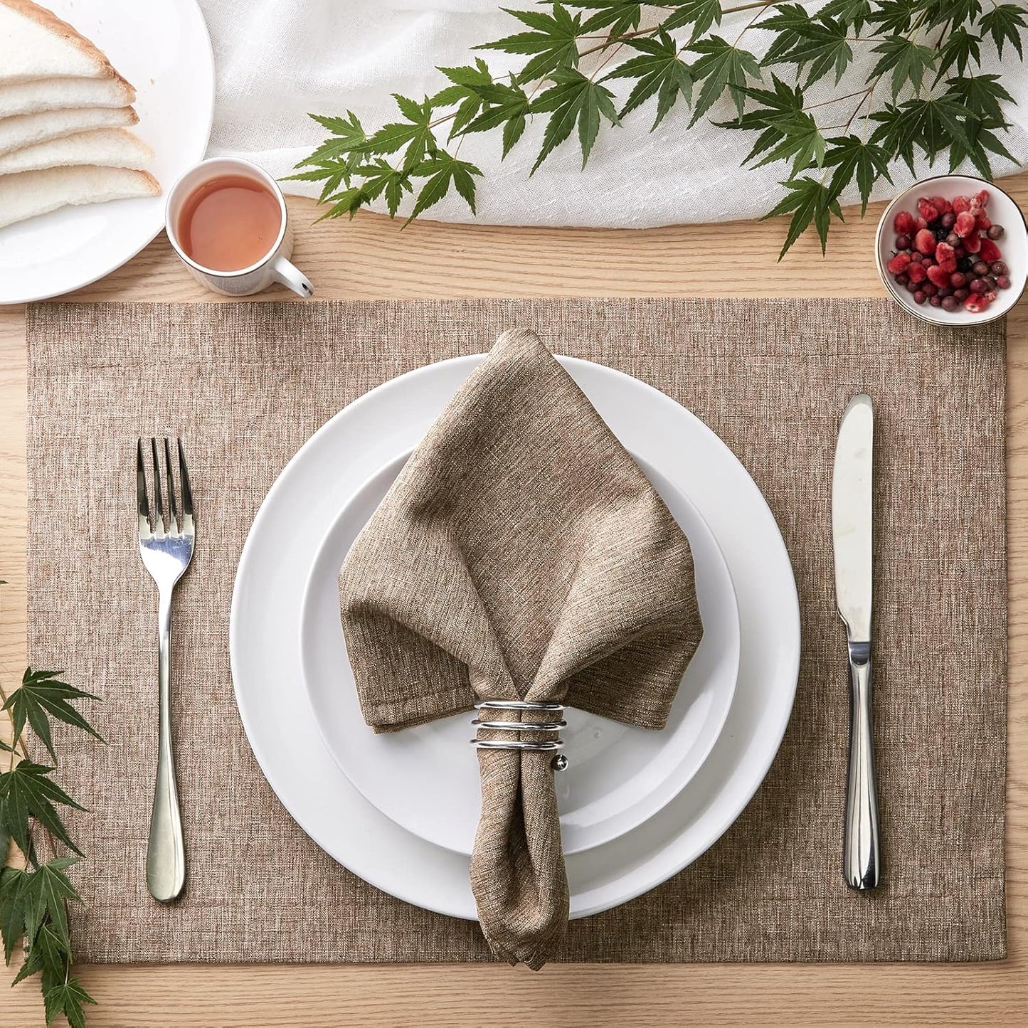 Mebakuk Cloth Placemats, Machine Washable Linen Style Thick Place Mats, Heat Resistant and Easy to Clean Fabric Table Mats for Kitchen Dining Table (Flaxen, Set of 4)