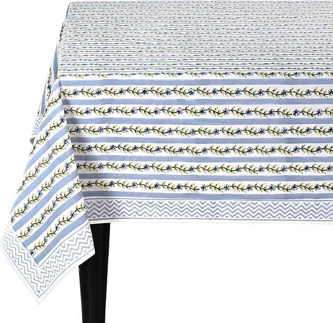 Ridhi Hand Block Print Dolphin Gray Rectangle Cotton Tablecloth 102" x 48" Reusable Table Cover Decorative Everyday Use for Dining, Farmhouse, Home Gift for Spring, Easter, Valentine