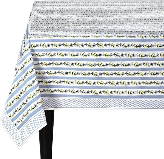 Ridhi Hand Block Print Dolphin Gray Rectangle Cotton Tablecloth 90" x 60" Reusable Table Cover Decorative Everyday Use for Dining, Farmhouse, Home Gift for Spring, Easter, Valentine