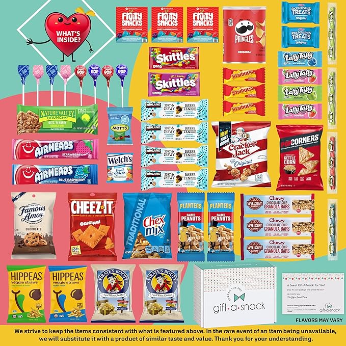 Gift A Snack - Halloween Trick or Treats Snack Box Variety Pack Care Package + Greeting Card (50 Count) Birthday Sweet Treats Gift Basket, Candies Chips Crackers Bars, Office Food Assortments