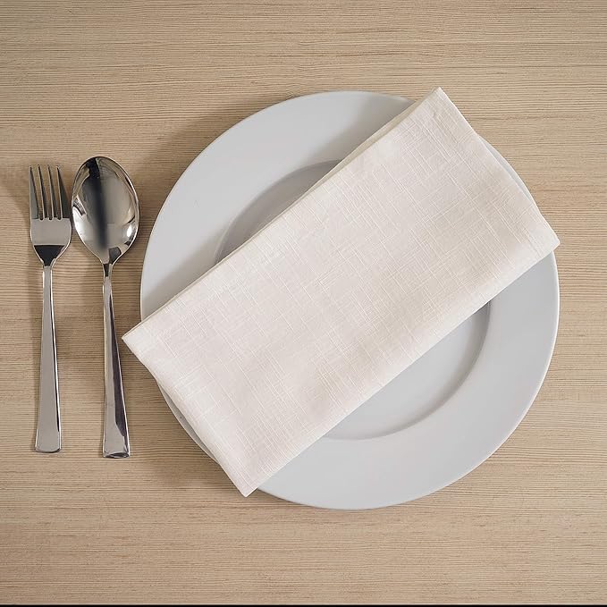 FINGERCRAFT Cloth Napkins Set of 6 Cotton Blend 20x20 Inch Large Size Dinner Napkins Cloth Perfect for Parties Dinners Weddings Cocktail Christmas Easter Stonewashed Off White