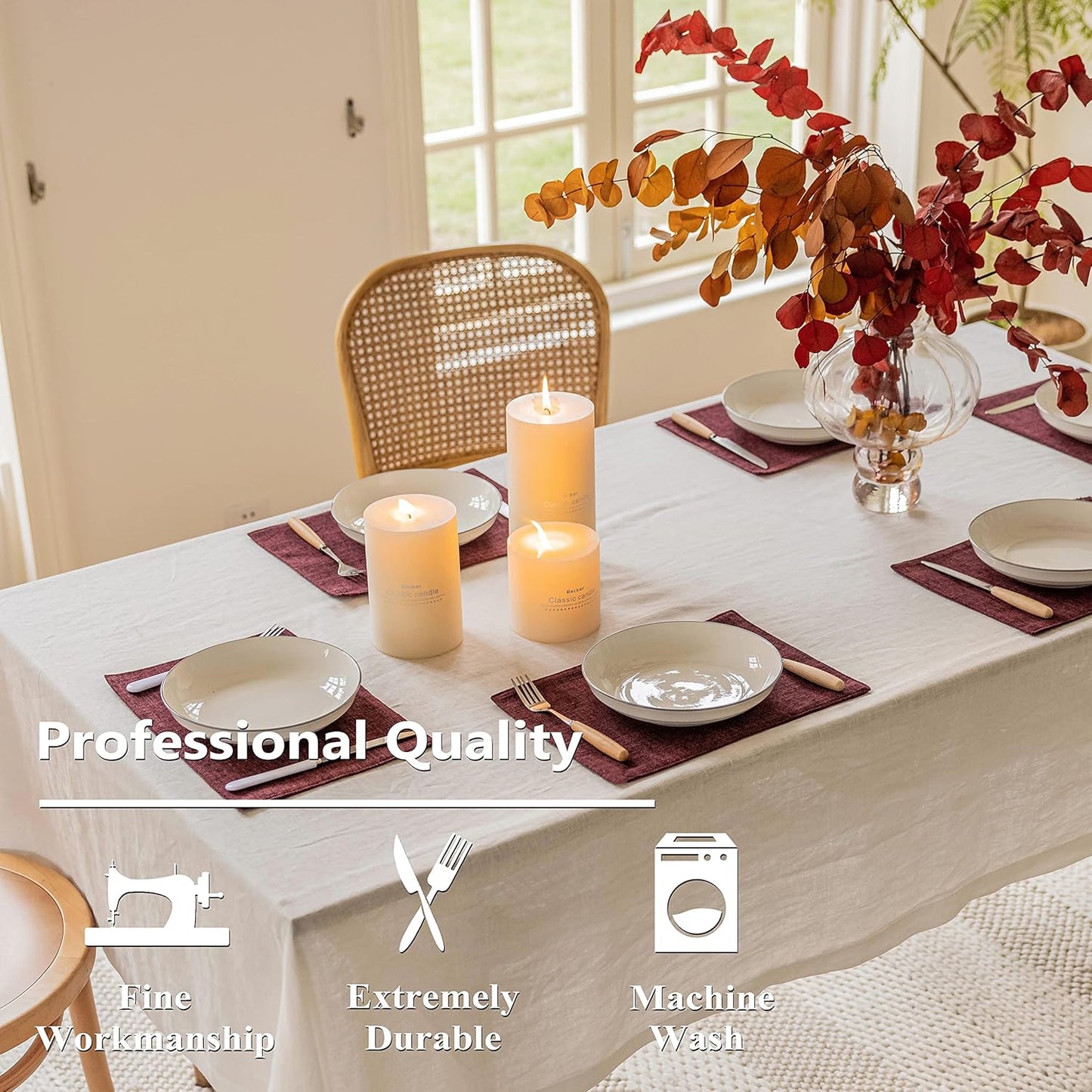 Home Brilliant Red Placemats Set of 4 Cloth Placemat for Holiday Christmas Heat Resistant Dining Table Mats Kitchen Washable Place Mats, Wine Red