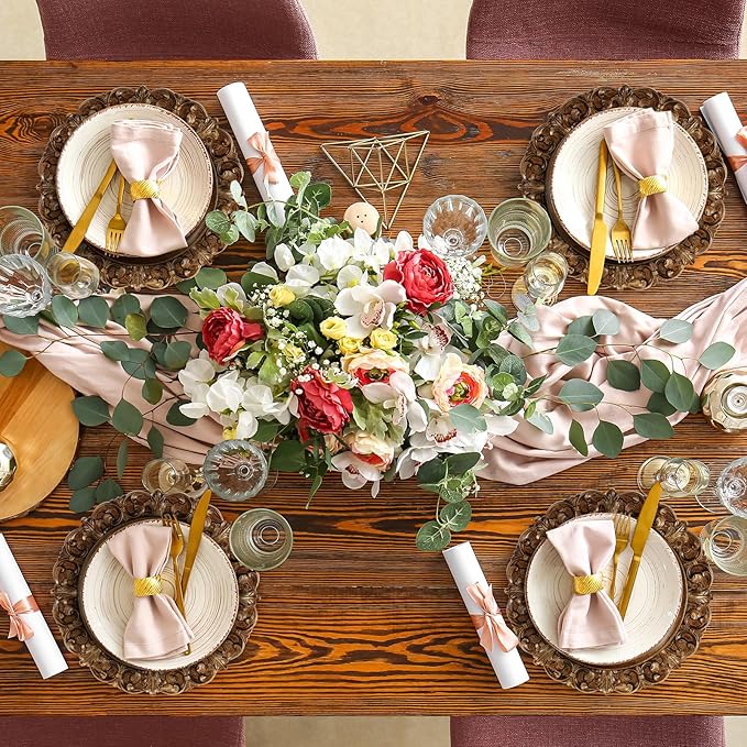 30 Pcs Antique Gold Charger Plates Bulk 13 Inch Embossed Rim Plastic Round Decorative Vintage Plates Charger for Dinner Wedding Party Event Table Setting Decoration (Vintage)