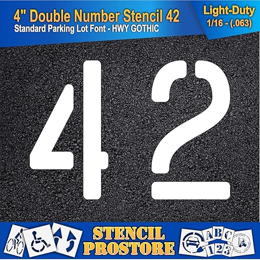 Pavement, Curb, and WheelStop Stencils - 4 inch Double Number Stencil - (42) - 4" x 5.5" x 1/16" (63 mil) - Light-Duty