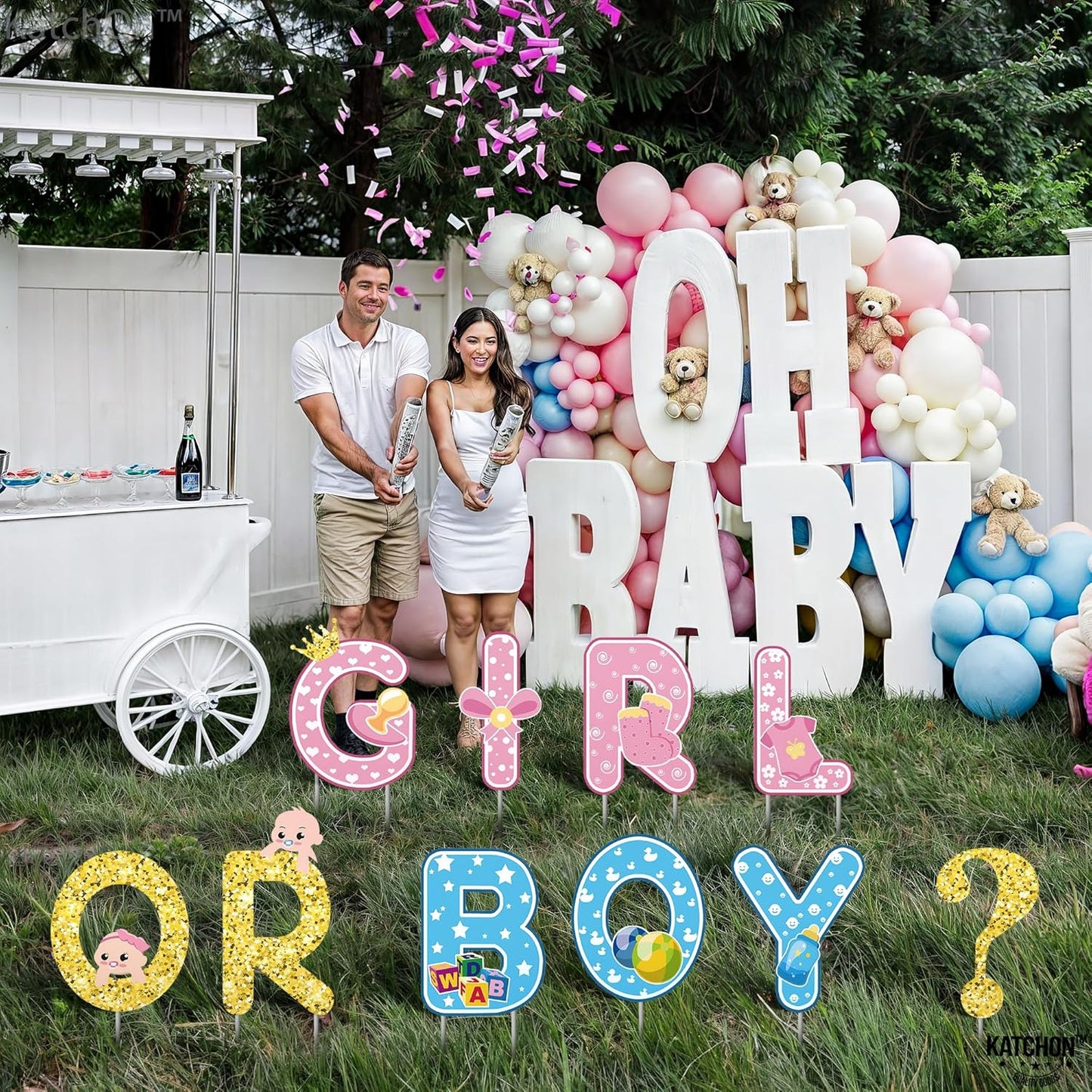 KatchOn, Boy or Girl Yard Sign Gender Reveal - Pack of 10 | Gender Reveal Yard Signs with Stakes | Boy or Girl Yard Signs for Gender Reveal Decorations | Baby Gender Reveal Decorations