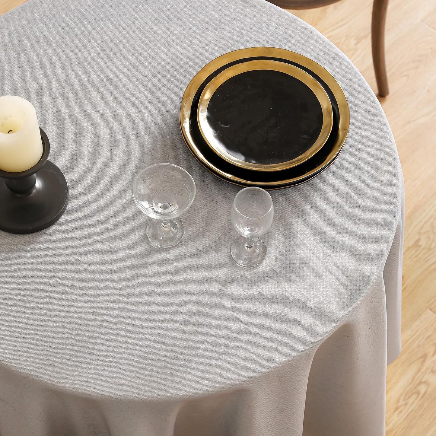 ISAENNE Silver Tablecloth for Round Tables,Linen Table Cloth Solid Color Plain Simplicity,Heavy Durable Table Cover for Dining Kitchen Decor Party Banquet, Diameter 67"