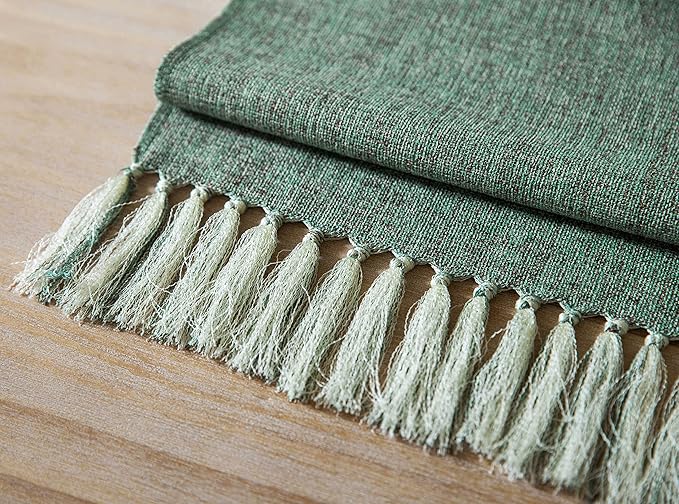 ZeeMart Green Table Runners 48 Inches Long, Burlap Linen Style Rustic Farmhouse Table Runner, Small Short Boho Coffee Table Runner, 13x48 Inches, Mineral Green