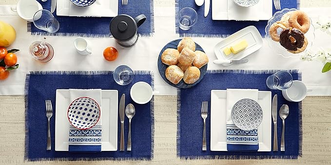 DII Jute Burlap Collection Kitchen Tabletop, Placemat Set, 13x19, Solid Nautical Blue, 6 Count
