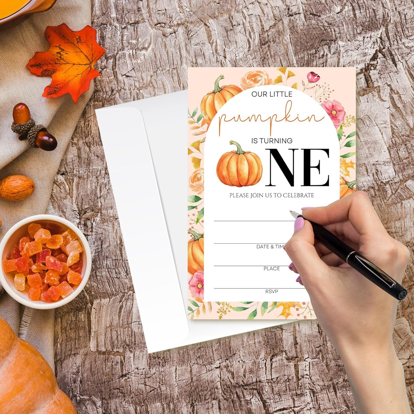 Birthday Invitations - Our Little Pumpkin Design Card with Envelopes And RSVP Cards - You're Invited 20Pcs Fill In Birthday Invitation Cards For Boys, Girls, Kids(4 x 6 Inch) (024)