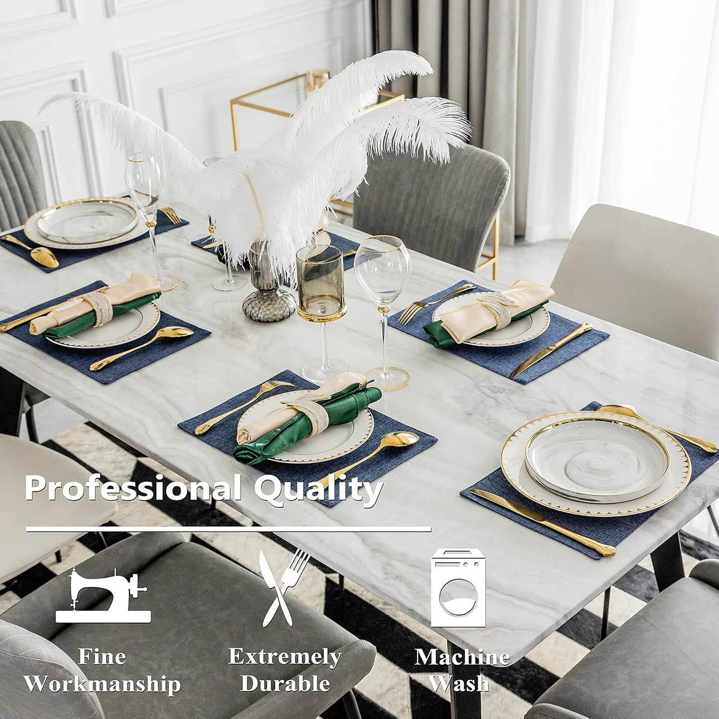 Home Brilliant Set of 6 Placemats Heat Resistant Dining Table Place Mats Kitchen Table Mats, Navy Blue