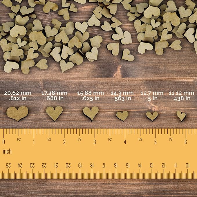 Confetti - Engraved Wood - Rustic Wooden Wedding Decor Party Table Scatter Decorations (Hearts)