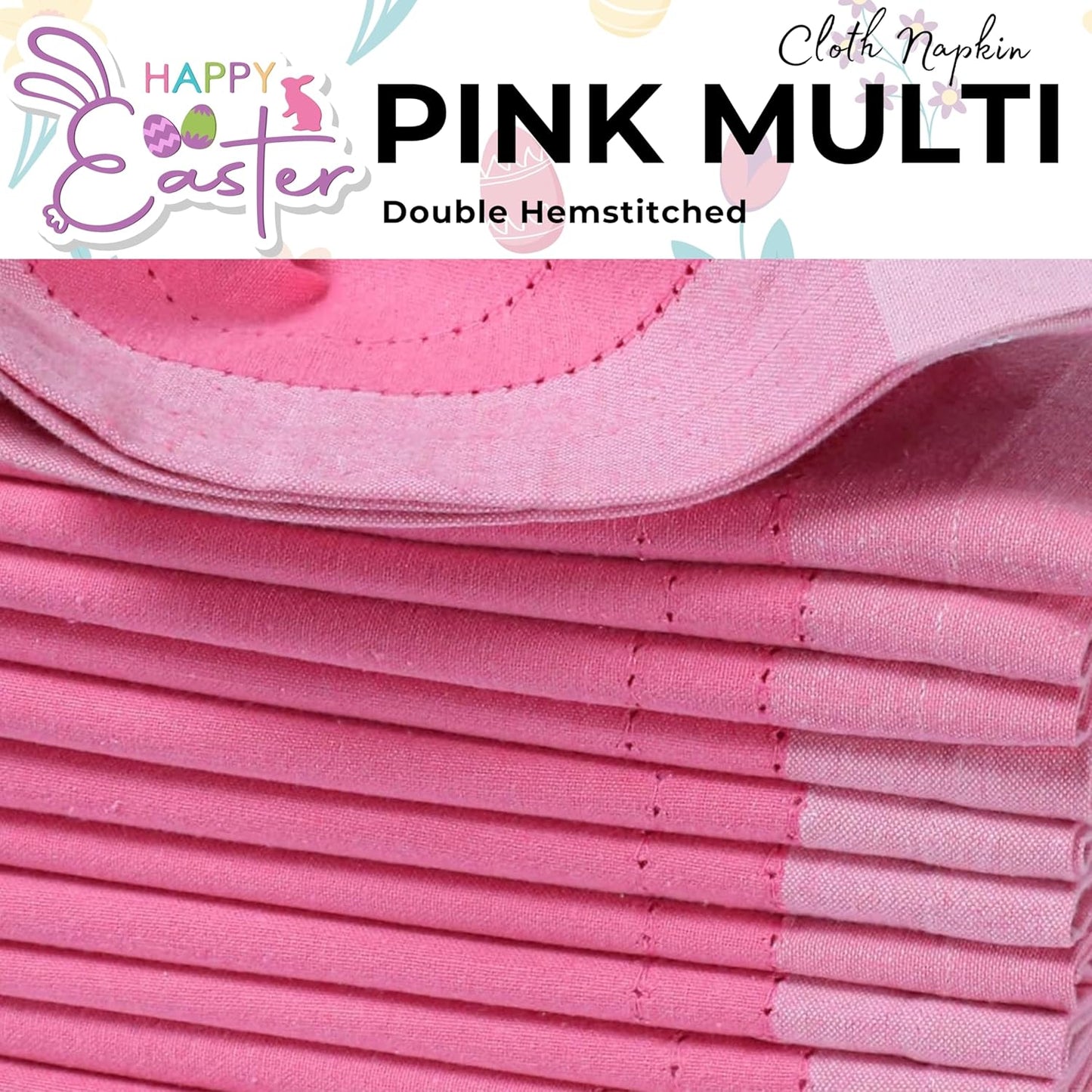 Homidate Cotton Cloth Dinner Napkins Set of 12 – 20x20 Pink Multi Double Hemstitched – Machine Washable Fabric Napkins for Weddings, Parties & Dining Tables