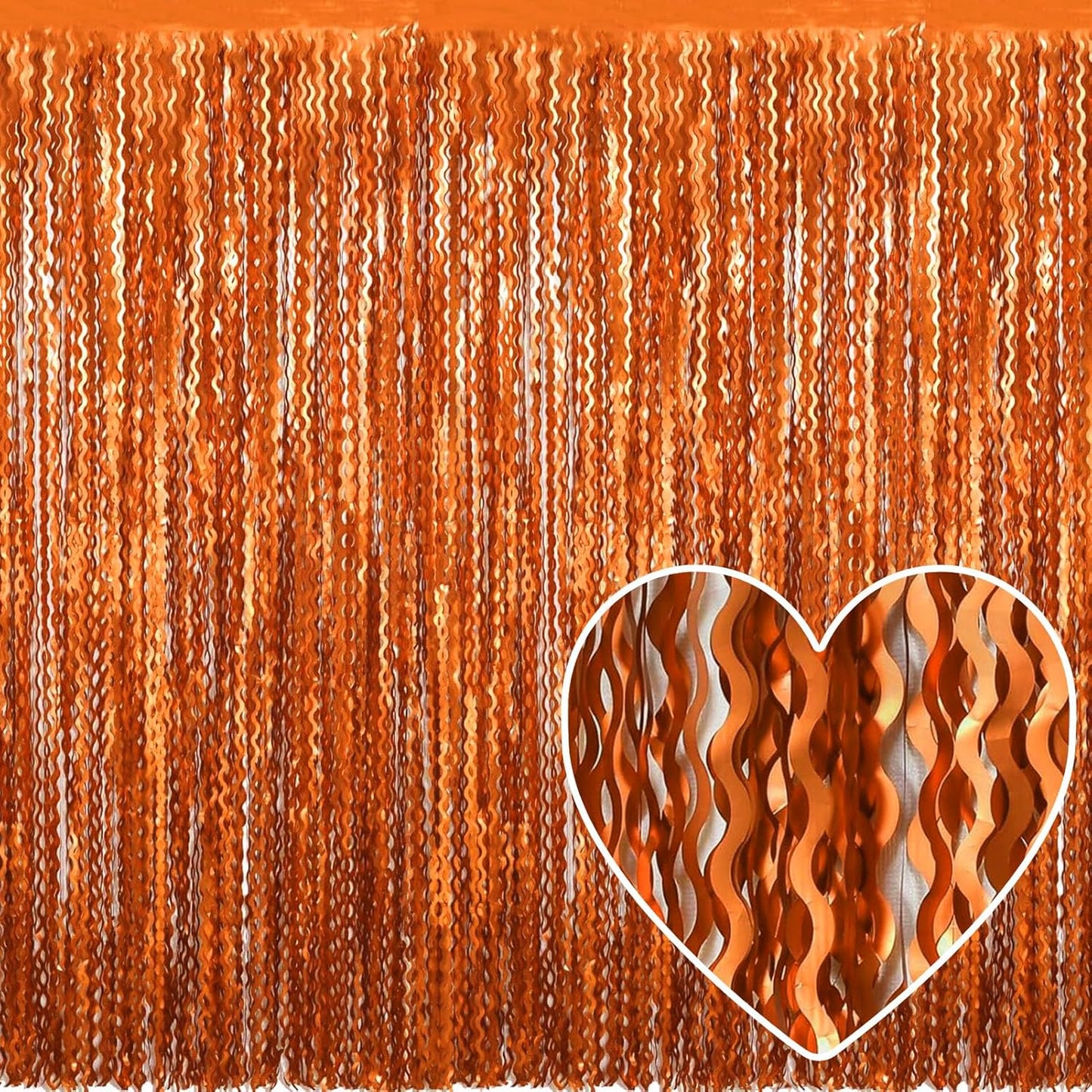 4 Pack Orange Fringe Curtain Backdrop 3.2Ft x 8.2Ft Metallic Tinsel Foil Fringe Streamers Background for Photo Booth Mother's Day, Easter, Carnival, Birthday, Wedding Party Decoration