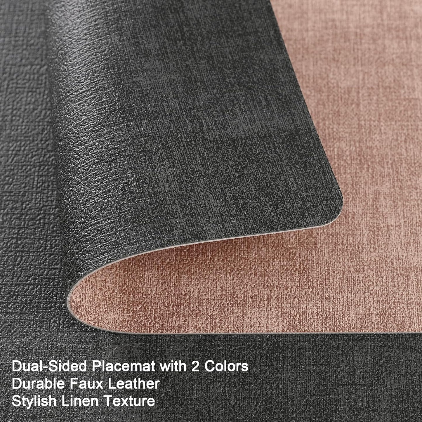 Myir JUN Placemats Set of 4, Dual Sided Faux Leather Indoor/Outdoor Mats - Square, Non-Slip, Washable (Gray Pink)