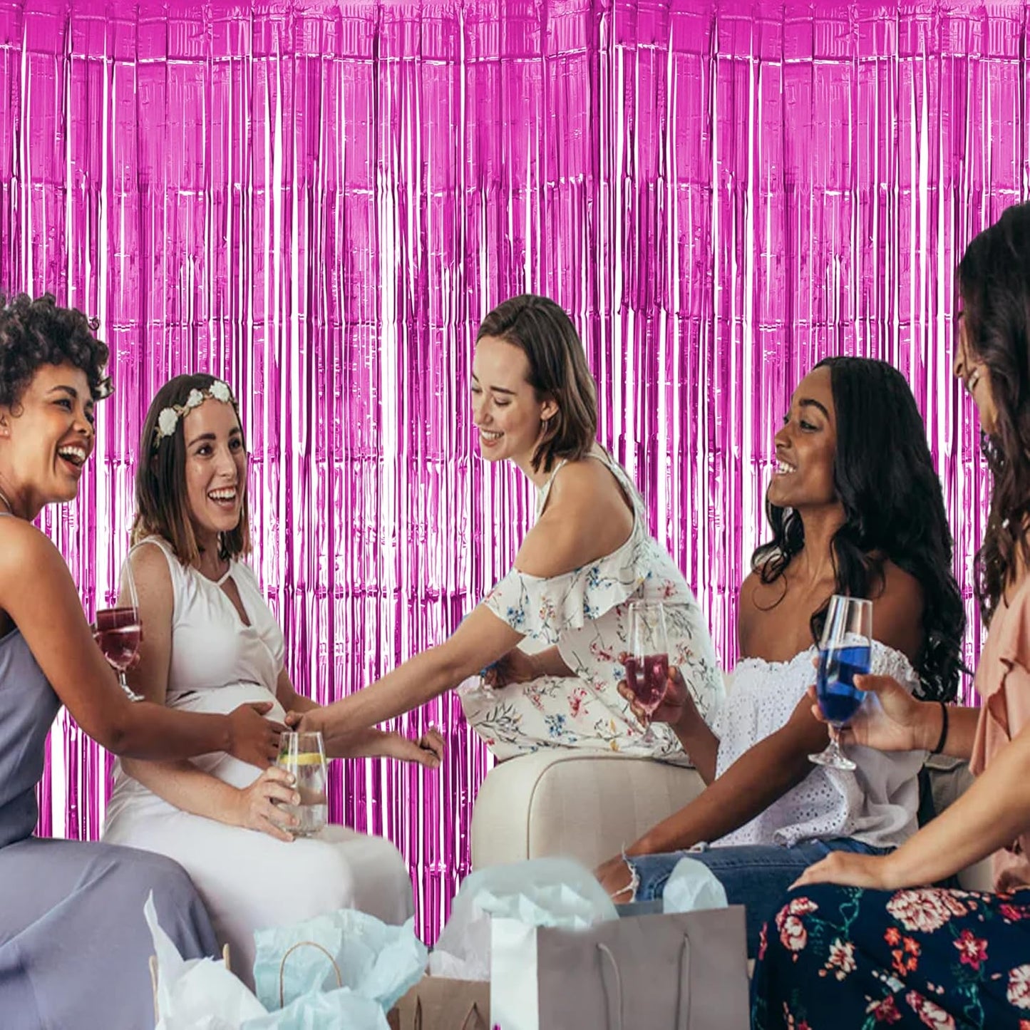2 Pack Pink Fringe Backdrop, Pink Tinsel Backdrop Curtains, Decorations for Baby Showers, Birthday, Holidays, Parties & More