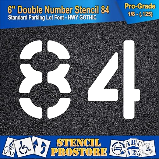 Pavement, Curb, and WheelStop Stencils - 6 inch Double Number Stencil - (84) - 6" x 9" x 1/8" (128 mil) - Pro-Grade
