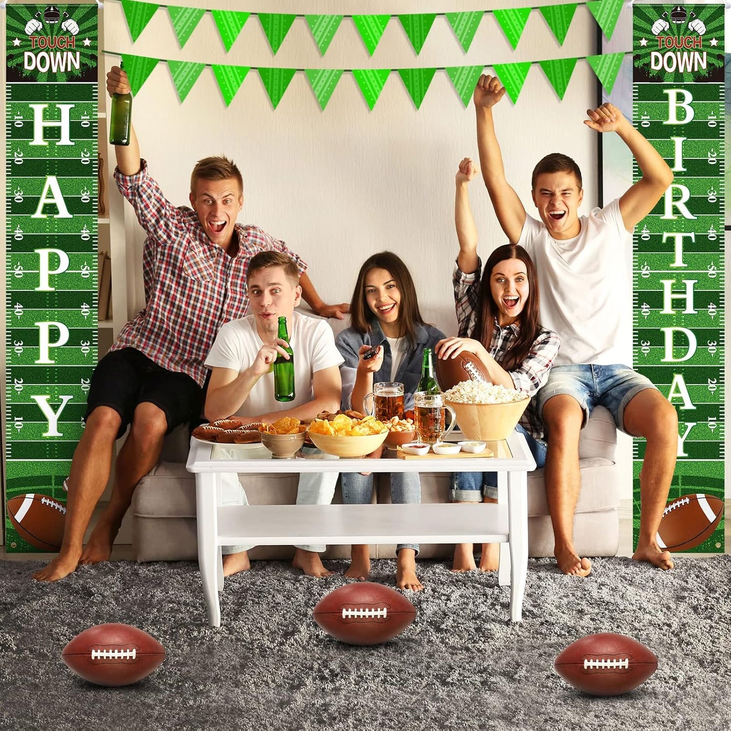 Batiyeer Football Porch Sign Banner Football Bowl Sports Fan Supplies Themed Boy Party Favors Photo Booth Props Wall Hanging(Birthday Theme)